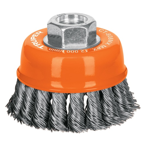 [17530] Carda copa 3' alambre trenzado grueso, eje M14, TRUPER CT-608MX