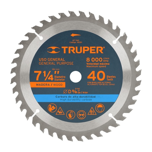[18301] Disco sierra 7- 1/4' para madera, 40 dientes centro 5/8' ST-740