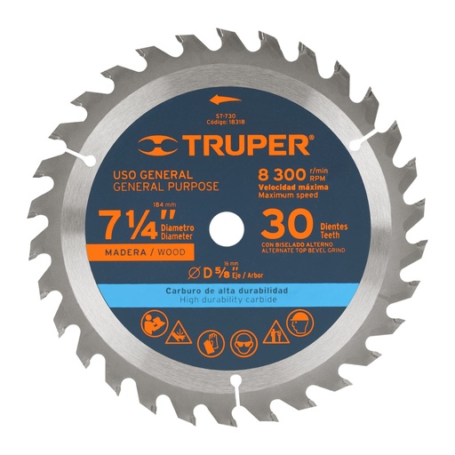 [18318] Disco sierra 7- 1/4' para madera, 30 dientes centro 5/8' ST-730