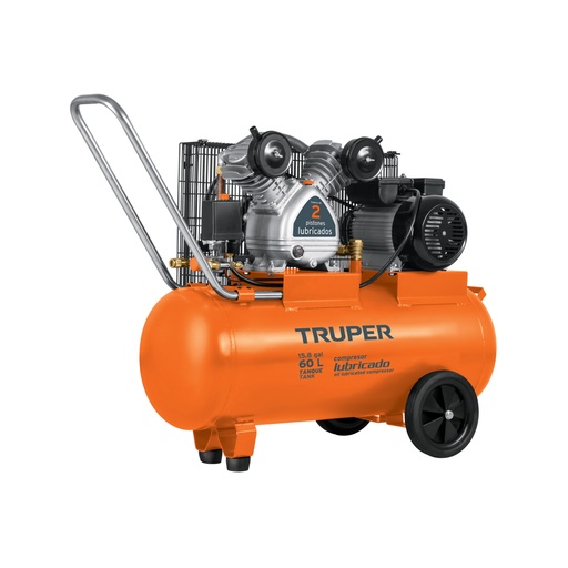 [19005] Compresor lubricado, de banda, 60L, hor, 4HP, 127V, TRUPER COMP-60LB