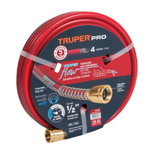 [19791] Manguera 1/2' super reforzada 4 capas 15 m conexiones metal MAN-15X1/2X