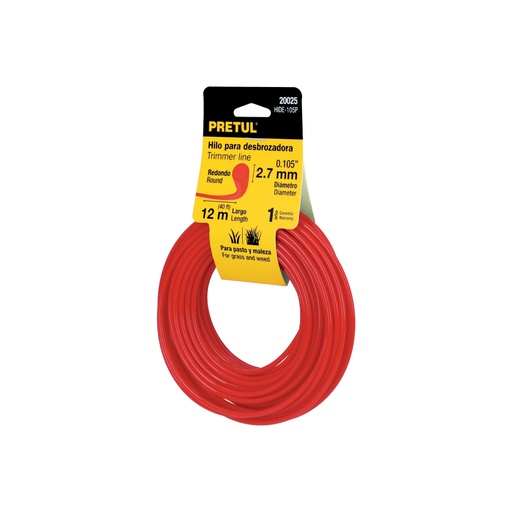 [20025] Hilo redondo, para desbrozadora, 2.7mm x12m, tarjeta, PRETUL HIDE-105P