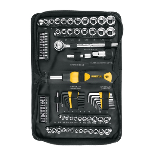 [22984] Juego de 83 herramientas 1/4' y 3/8' para mecánico, Pretul SET-85