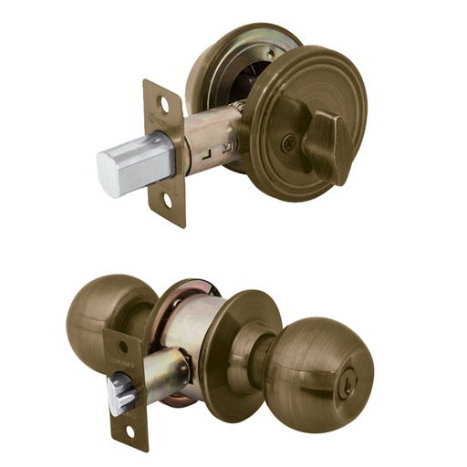 [23617] Combo cerraduras, llave-mariposa, latón antiguo HERMEX BASIC CMB-21P