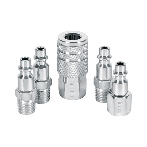 [27021] Juego de 4 conectores rápidos y 1 cople, de acero, PRETUL CORAL-5P