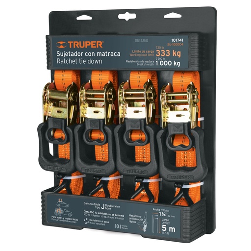 [101741] Juego de 4 sujetadores con matraca carga máxima 1000 kg SU-1000C4