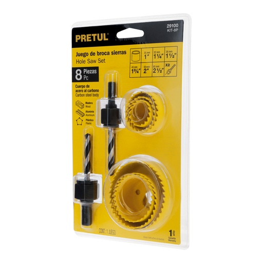 [29100] Juego de 7 brocasierras acero al carbono y 1 mandril, Pretul KIT-8P