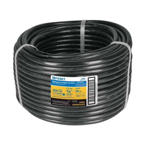 [40080] Manguera para gas, PVC negra, 3/8' sin conexión, 50 m, FOSET MGAN-500