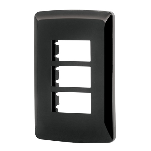 [40138] Placa de 3 módulos, negra, Línea Italiana, VOLTECK PPTR-IN