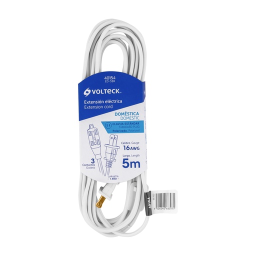 [40154] Extensión eléctrica doméstica 5 m clavija recta, blanca ED-5BR