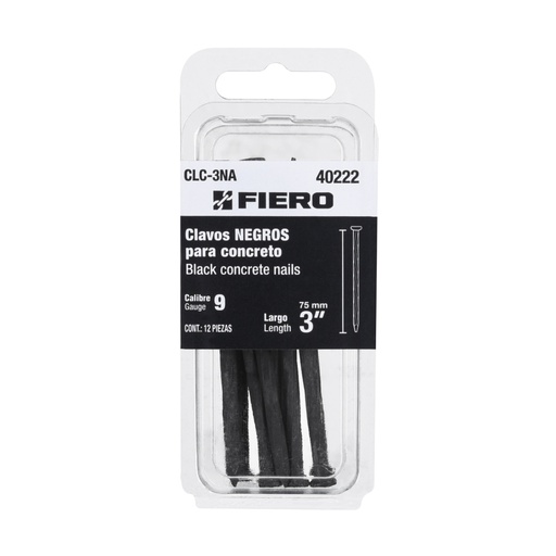 [40222] Blíster con 12 clavos negros para concreto 3', FIERO CLC-3NA