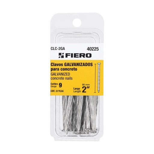 [40225] Blíster con 20 clavos galvanizados para concreto 2', FIERO CLC-2GA