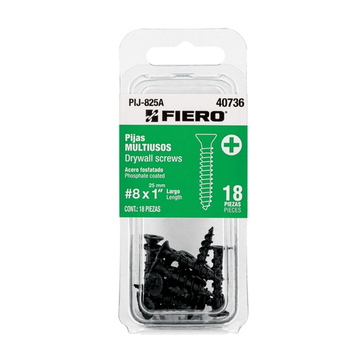 [40736] Blíster con 18 pijas multiusos, #8 x 1', FIERO PIJ-825A