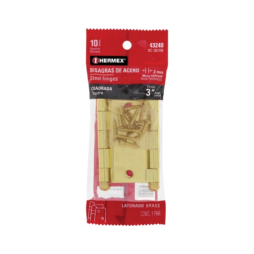 [43240] Bolsa c/2 bisagras cuadradas 3', latonado, cabeza redonda BC-301RB