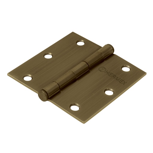 [43252] Bisagra cuadrada 3-1/2', latón antiguo, cabeza plana, HERMEX BC-352P