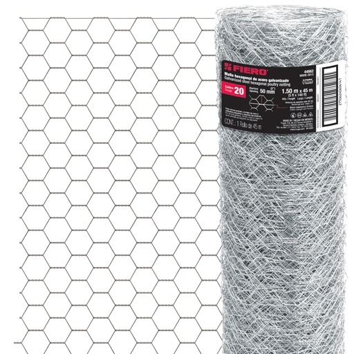 [44662] Rollo malla hexagonal cal.20, 1.5x 45m, abertura 50mm, 15kg MAHE-5015