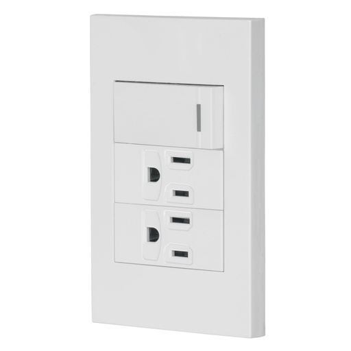 [45594] Placa armada 1 interruptor, 2 contactos,1mod,Española,blanco PA-APCO-E3B