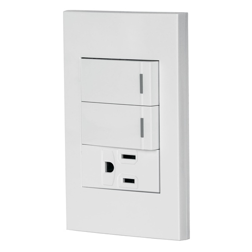 [45597] Placa armada 2 interruptores,1 contacto,1mod,Española,blanco PA-APCO-E2B