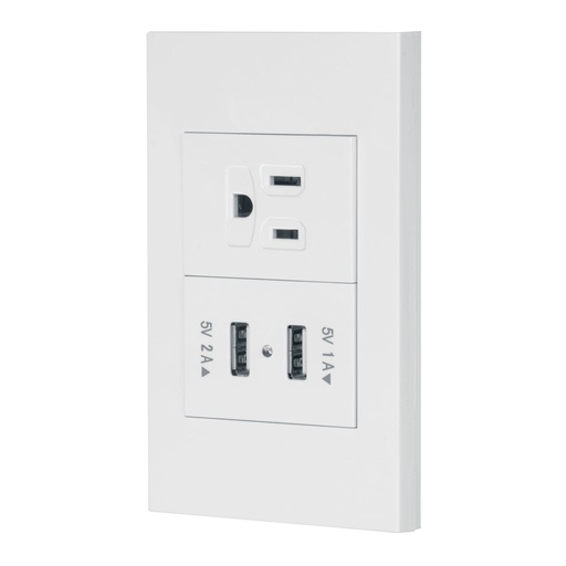 [45603] Placa armada 1contacto, 2puertos USB, 1.5mod,Española,blanco COUSB-EB