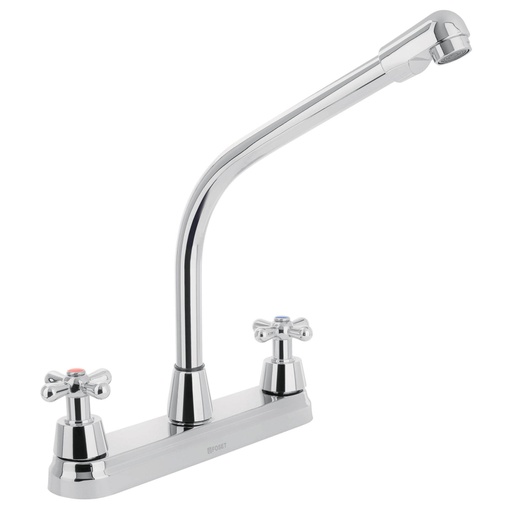 [45626] Mezcladora fregadero 8' cromo, cuello cobra, cruceta, AQUA AQF-89