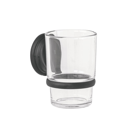 [45979] Portavaso cepillero negro con vaso de vidrio, FOSET AQUA AQA-81M