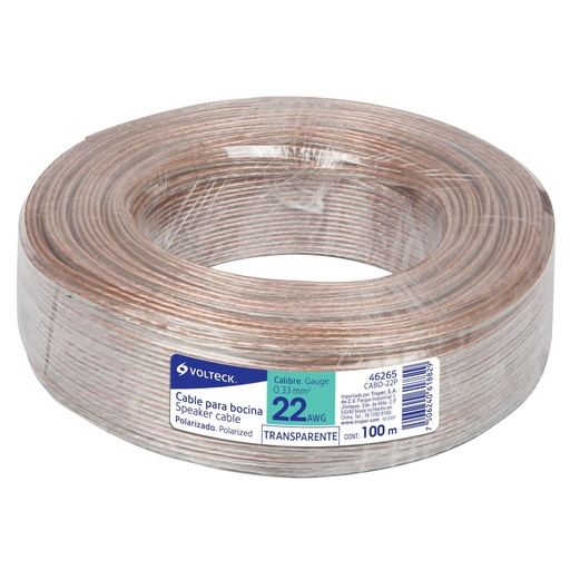 [46265] Rollo de 100 m cable polarizado transparente p/bocina 22 AWG CABO-22P