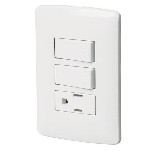 [46456] Placa armada contacto 2 interruptores,blanco, línea Italiana PA-APCO-I2B