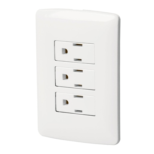 [46458] Placa armada 3 contactos aterrizados, blanco, línea Italiana PA-COTR-IB