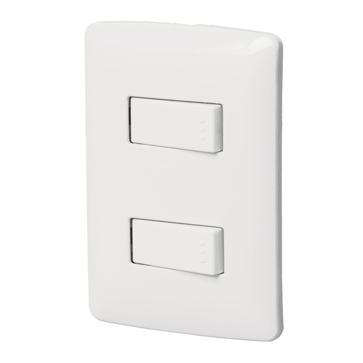 [46461] Placa armada, 2interruptores sencillos,blanco,línea Italiana PA-APDO-IB