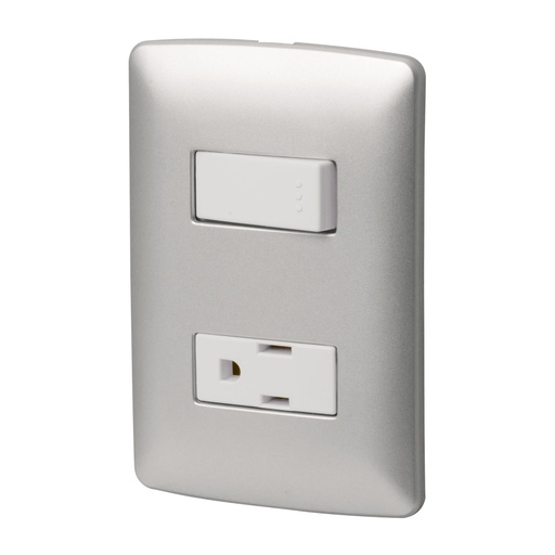 [46473] Placa armada contacto e interruptor, plata, línea Italiana PA-APCO-IP