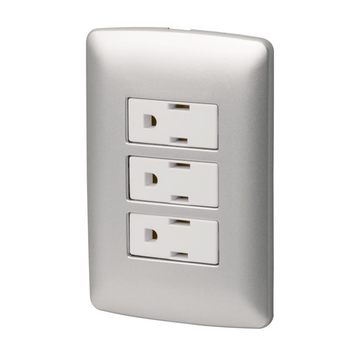 [46476] Placa armada 3 contactos aterrizados, plata, línea Italiana PA-COTR-IP