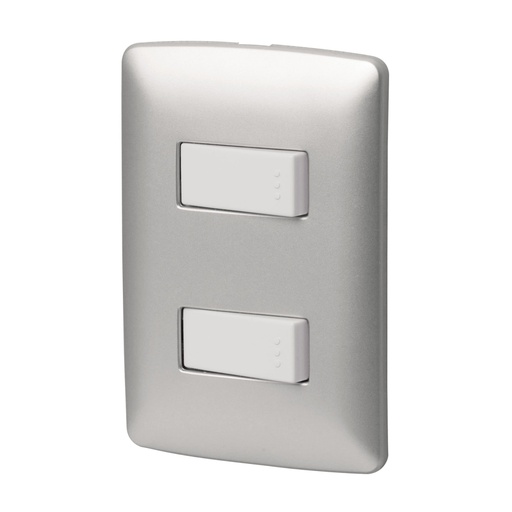 [46479] Placa armada 2 interruptores sencillos plata, línea Italiana PA-APDO-IP