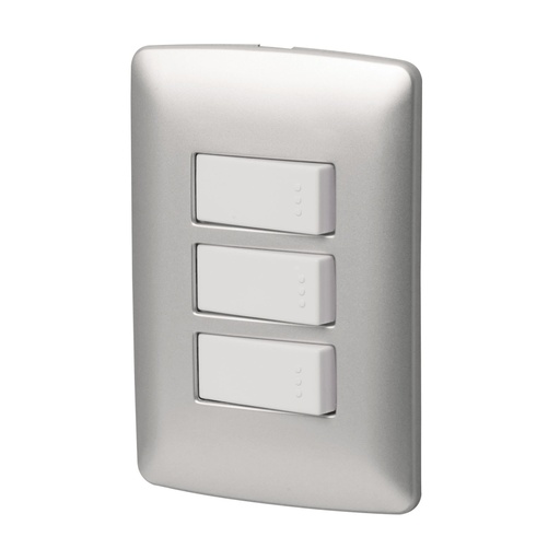 [46482] Placa armada 3 interruptores sencillos,plata, línea Italiana PA-APTR-IP