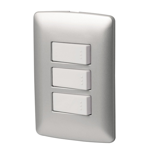 [46483] Placa armada 2 interruptores 1escalera, plata,línea Italiana PA-APTR-EIP