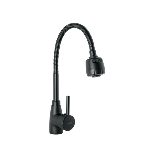 [47388] Monomando para fregadero con cuello flexible, negro, TÚBIG TBF-87M