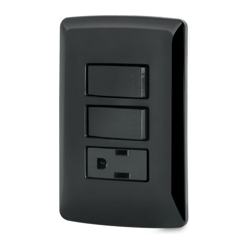 [47592] Placa armada contacto 2 interruptores, negro, Línea Italiana PA-APCO-I2N