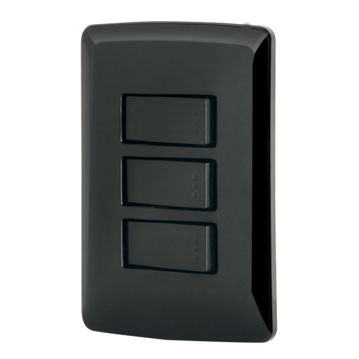 [47596] Placa armada 2 interruptores 1 escalera negro,línea Italiana PA-APTR-EIN