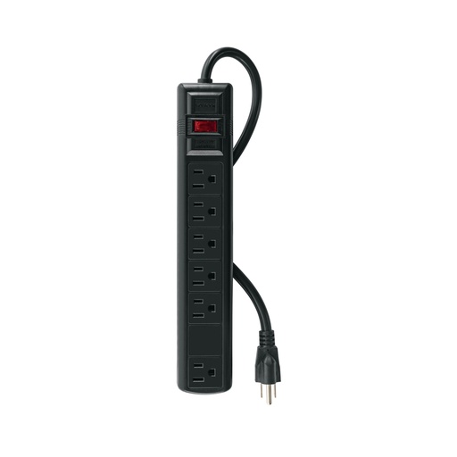 [47804] Multicontacto 14 AWG 6 ent., sup. de picos 450 joules, negro MUL-645N