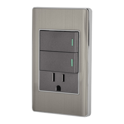 [47847] Placa armada acero 2 interruptores y contacto 1 mód, Lisboa PA-APCO-L2A