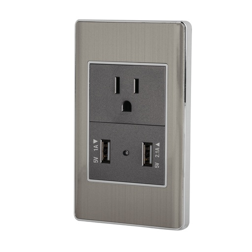 [47851] Placa armada acero contacto y 2 puertos USB 1.5 mód, Lisboa COUSB-LA