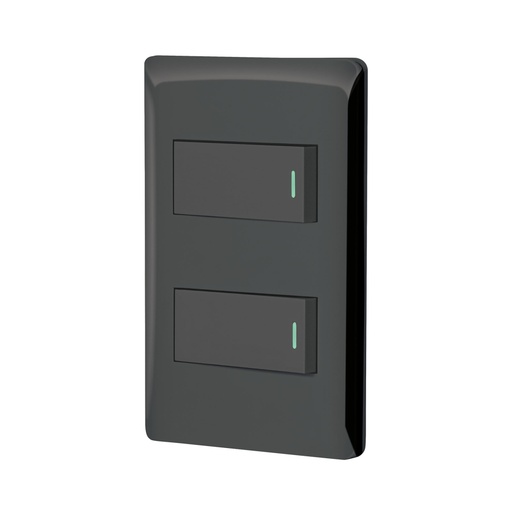 [47887] Placa armada negra con 2 interruptores 1 módulo, Lisboa PA-APDO1-LN