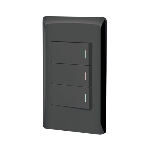 [47889] Placa armada negra 3 interruptores 1 módulo, Lisboa, VOLTECK PA-APTR-LN