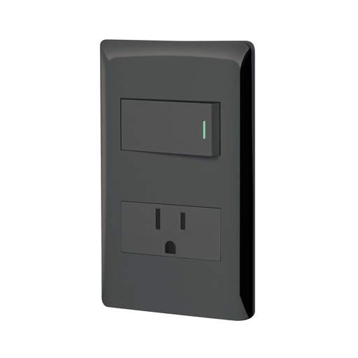 [47898] Placa armada negra interruptor y contacto 1 módulo, Lisboa PA-APCO1-LN