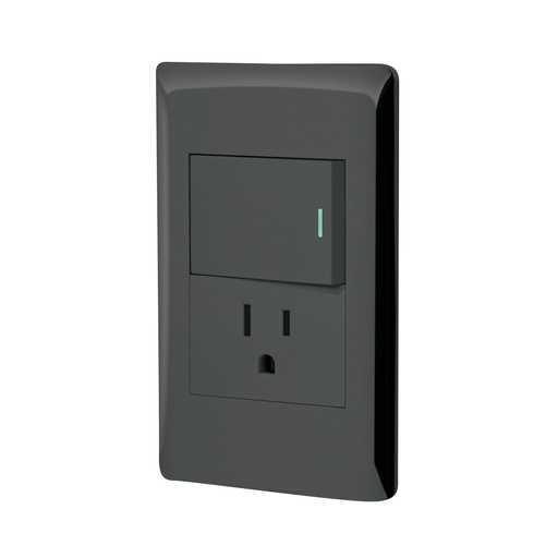 [47899] Placa armada negra interruptor y contacto 1.5 mód, Lisboa PA-APCO15-LN