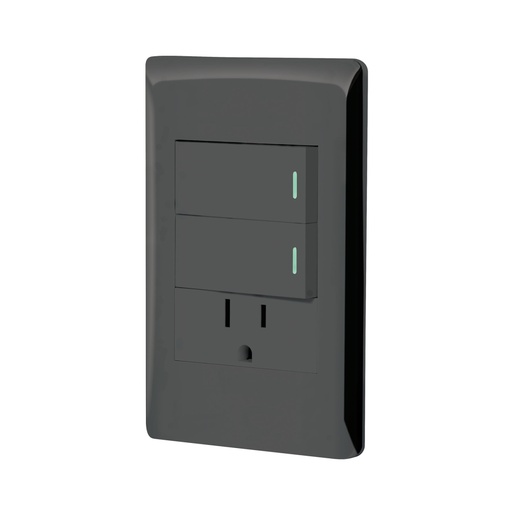 [47900] Placa armada negra 2 interruptores y contacto 1 mód, Lisboa PA-APCO-L2N