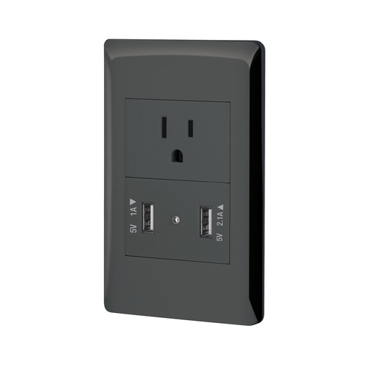 [47904] Placa armada negra contacto y 2 puertos USB 1.5 mód, Lisboa COUSB-LN