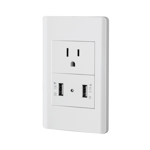 [47971] Placa armada blanca contacto y 2 puertos USB 1.5 mód, Lisboa COUSB-LB