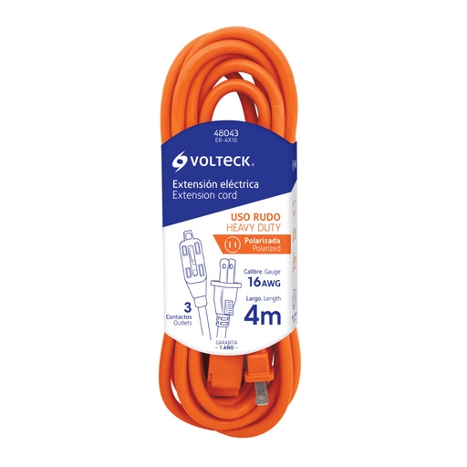[48043] Extensión eléctrica de uso rudo 4 m 2x16 AWG, VOLTECK ER-4X16