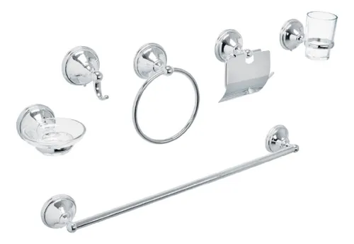 [48339] Juego de 6 acc. p/baño cromo chapetón redondo grande, AQUA AQA-4001