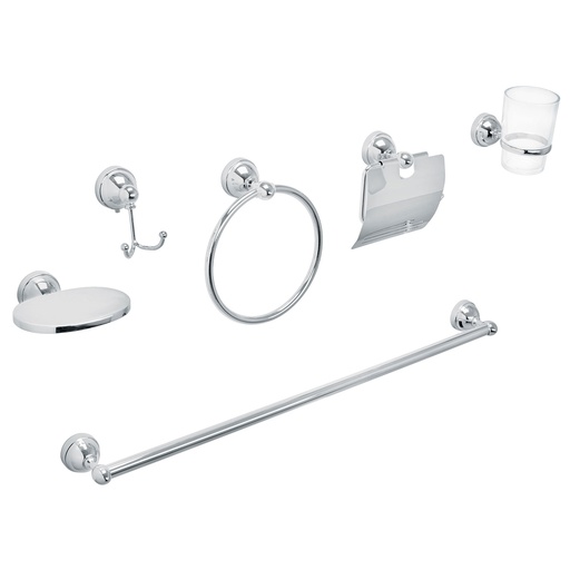 [48340] Juego de 6 acc. p/baño cromo chapetón redondo chico, AQUA AQA-4002